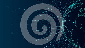 The dotted line link constructs the outline of the earth, the big data background of the Internet and network technology.